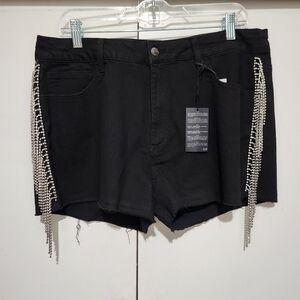 Glamorous Black Jean Shorts with Silver Accents